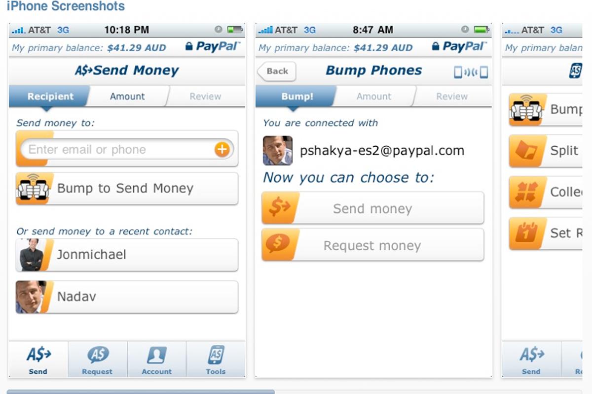 Some iPhone screen grabs which show how PayPal Send Money 2.0 app keeps you solvent