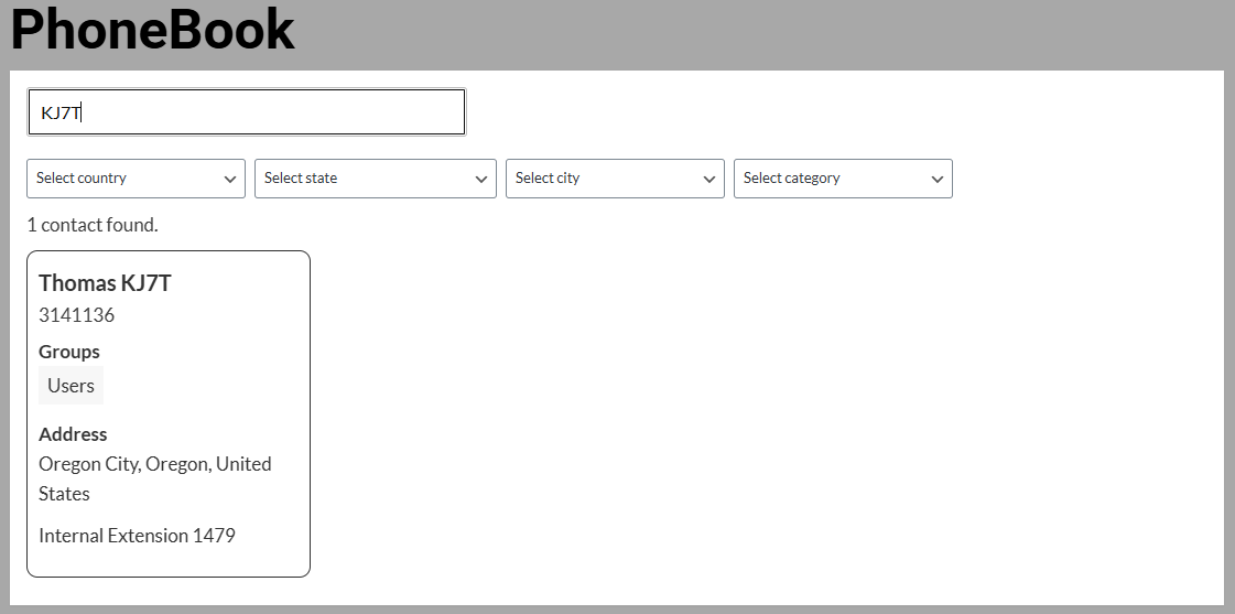 AmateurWire phone book entry for KJ7T