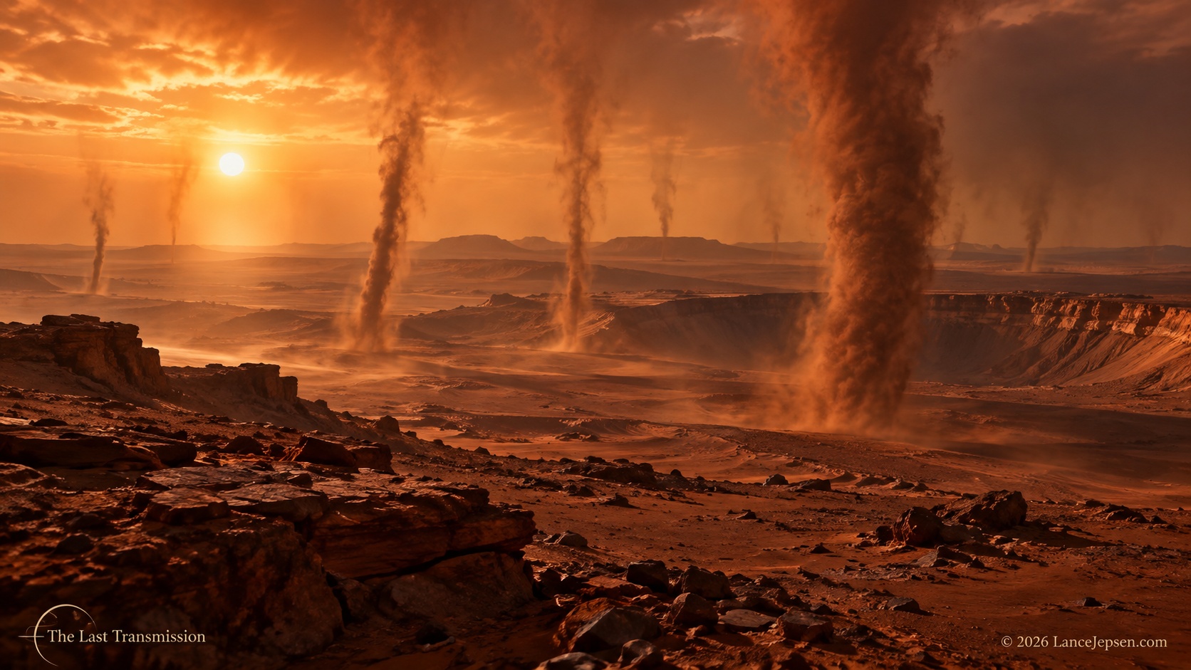 Conceptual Martian winds moving dust and shaping dunes