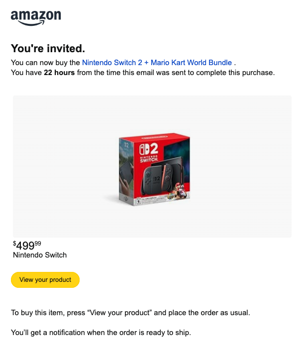 Nintendo Switch 2 restock: Amazon invites sent to US customers