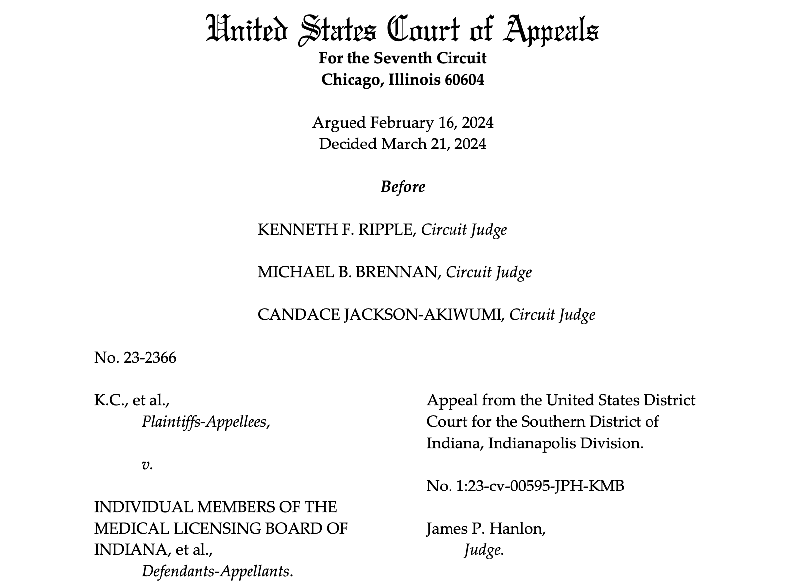 Kenneth Ripple Divided appeals court keeps Indiana ban on trans minors' medical care ...