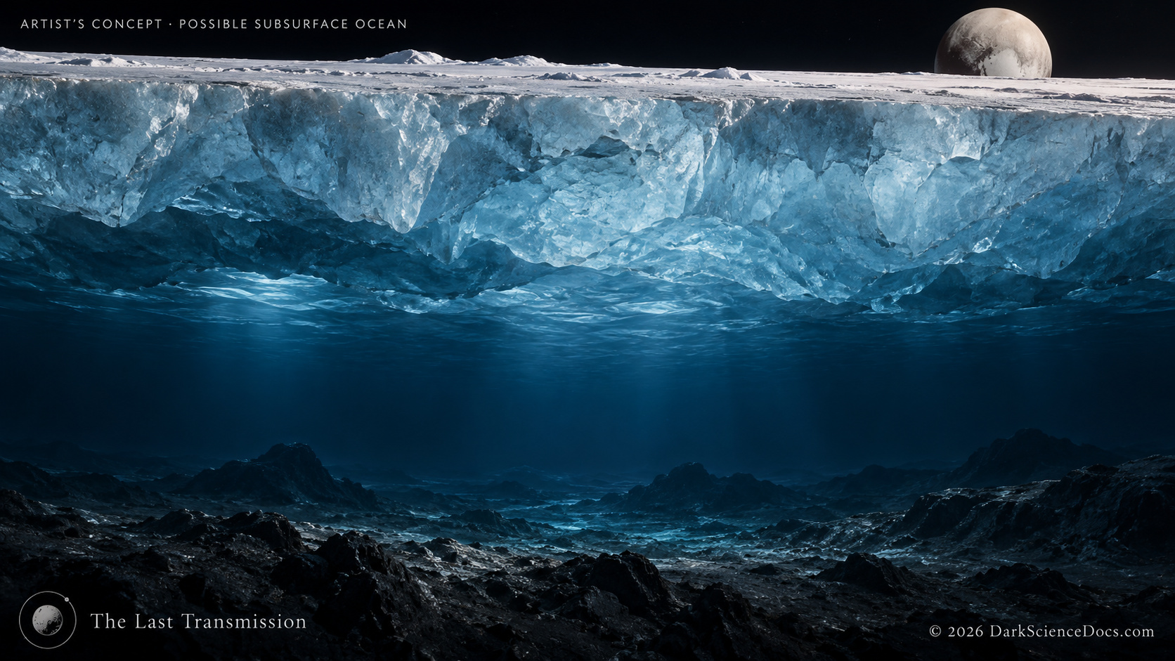 Concept artwork. An opened ice shell gives a disputed interior hypothesis a visual form.