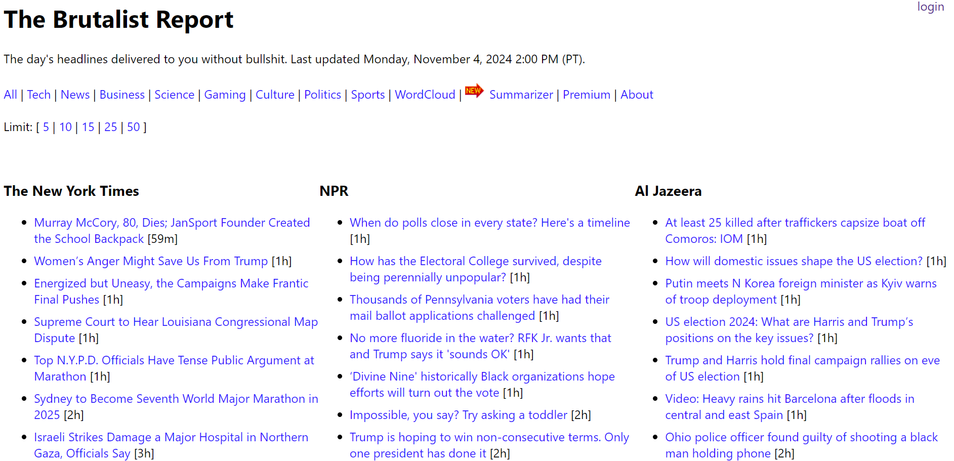Screenshot of The Brutalist Report on my computer
