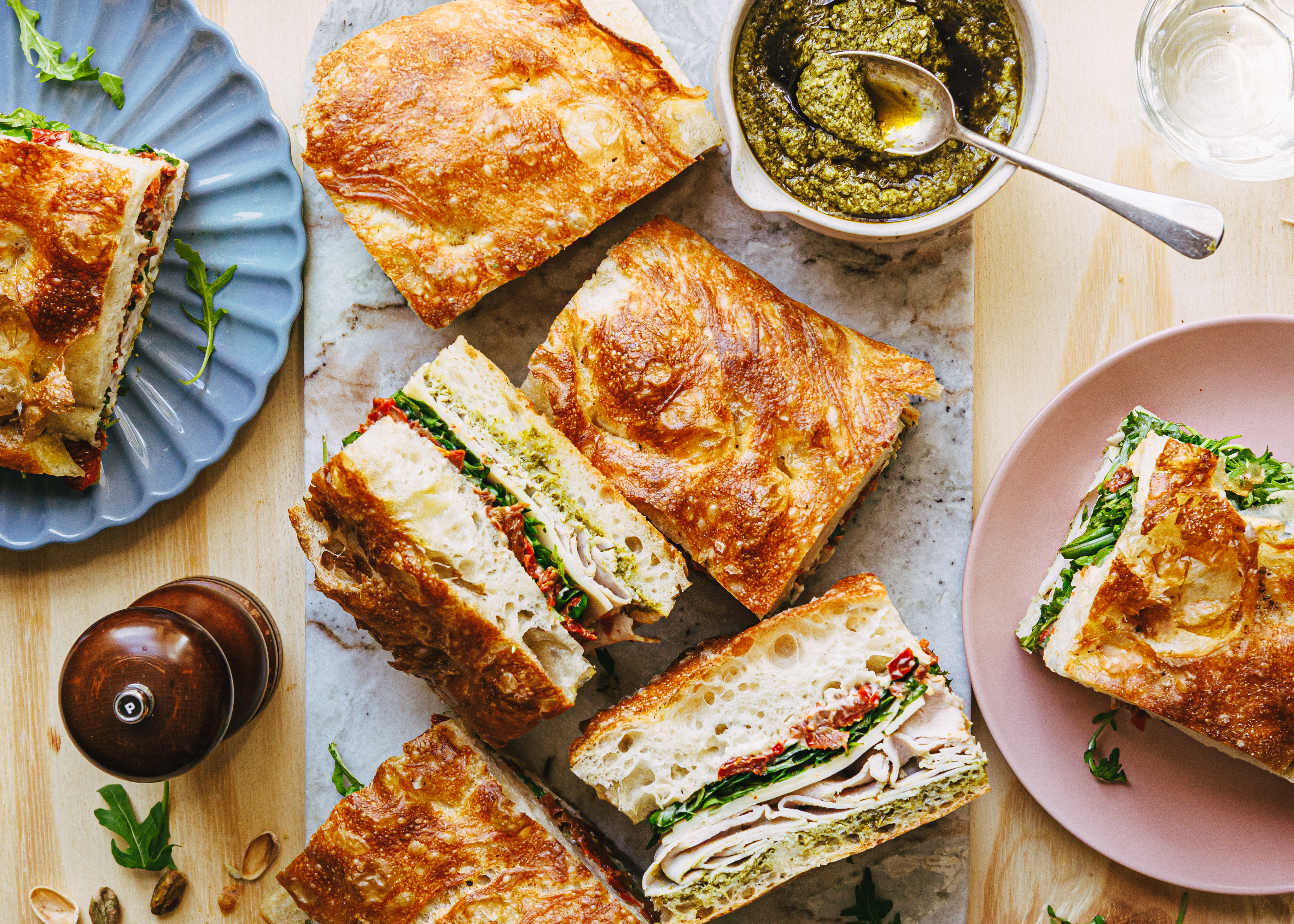 turkey pesto focaccia sandwiches