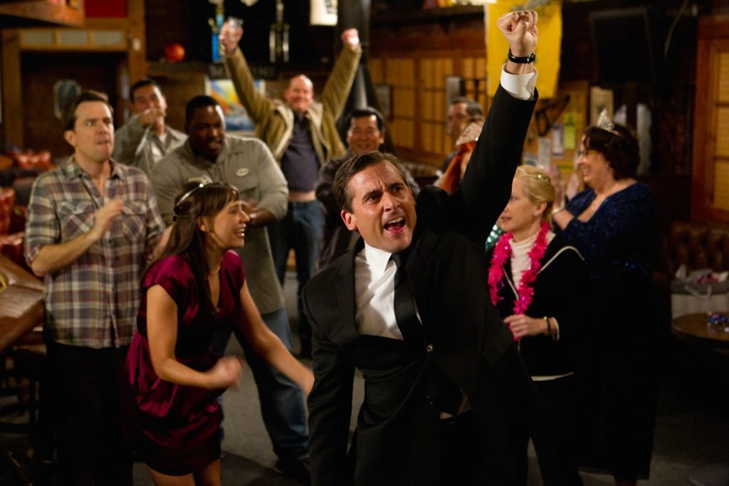 Scene from a lively office party with people celebrating, symbolizing human connection and authentic emotion.