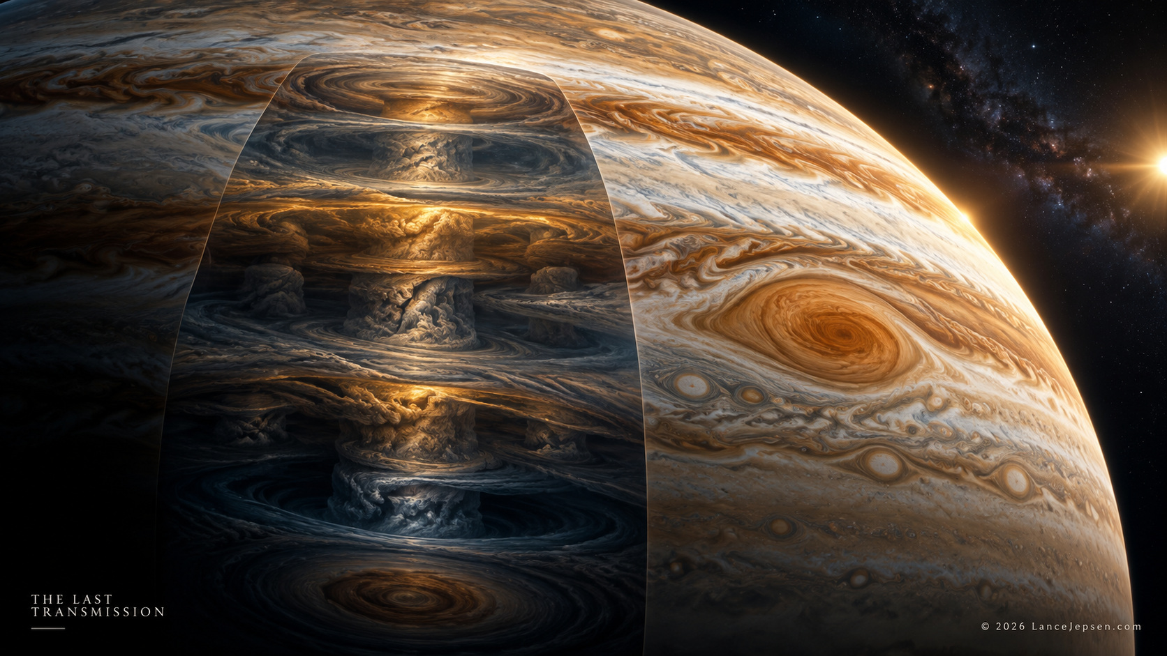 Conceptual Jupiter cloud bands with deep wind structures below