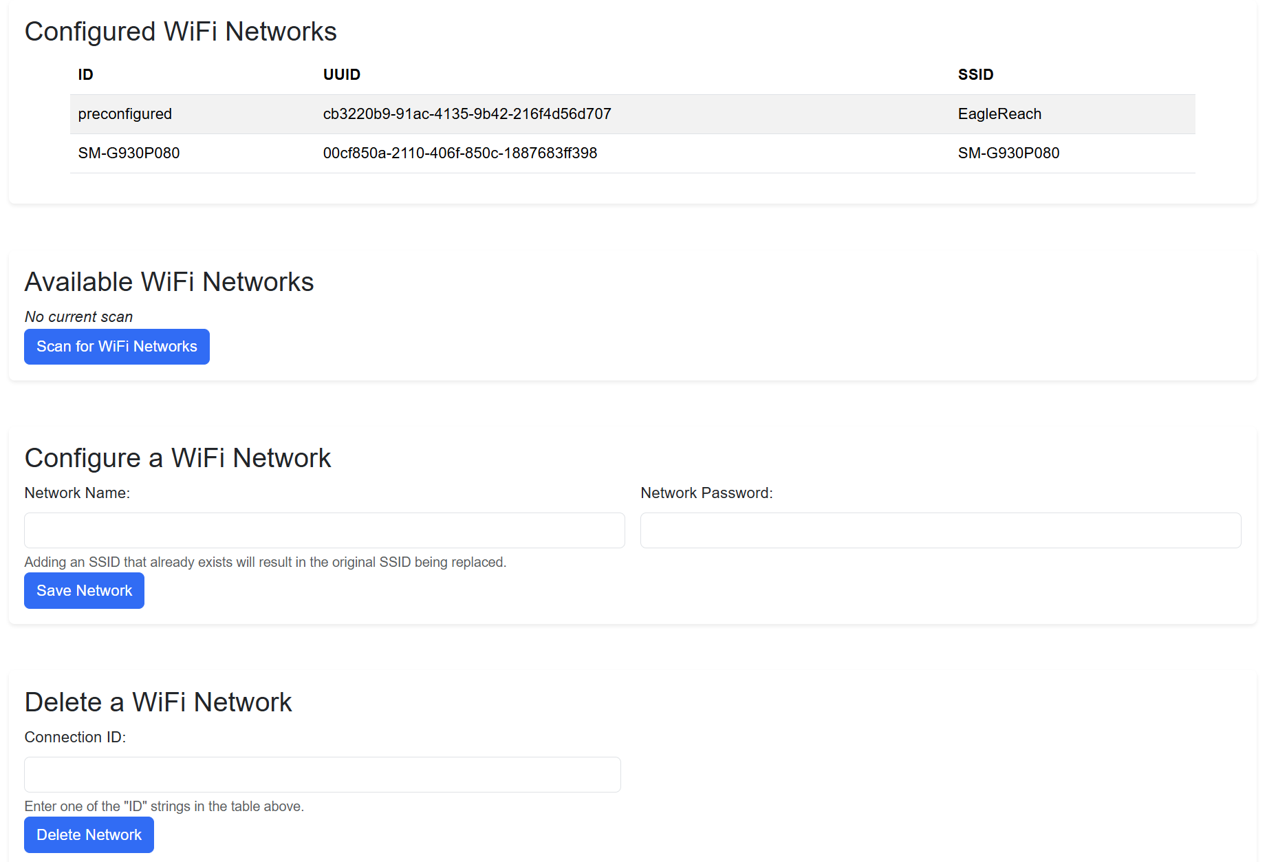 Networking screen in the node dashboard