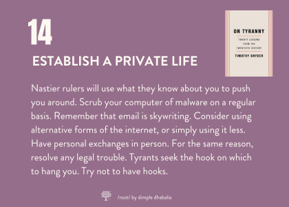 day 14: establish a private life