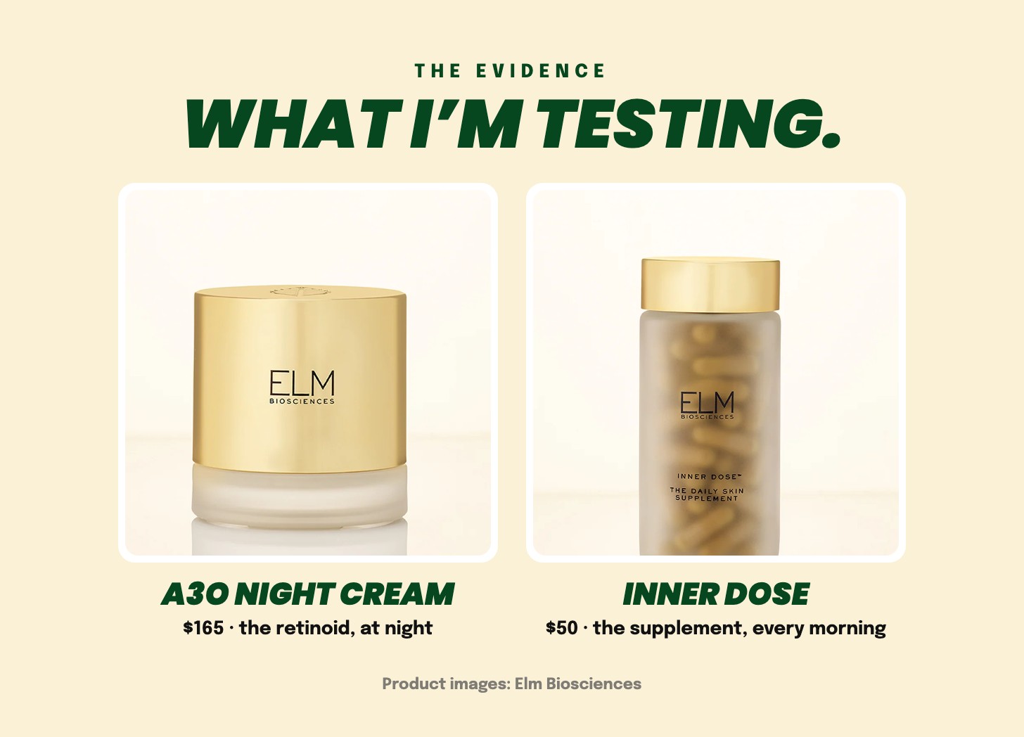 Elm Biosciences A3O Night Cream and Inner Dose supplement