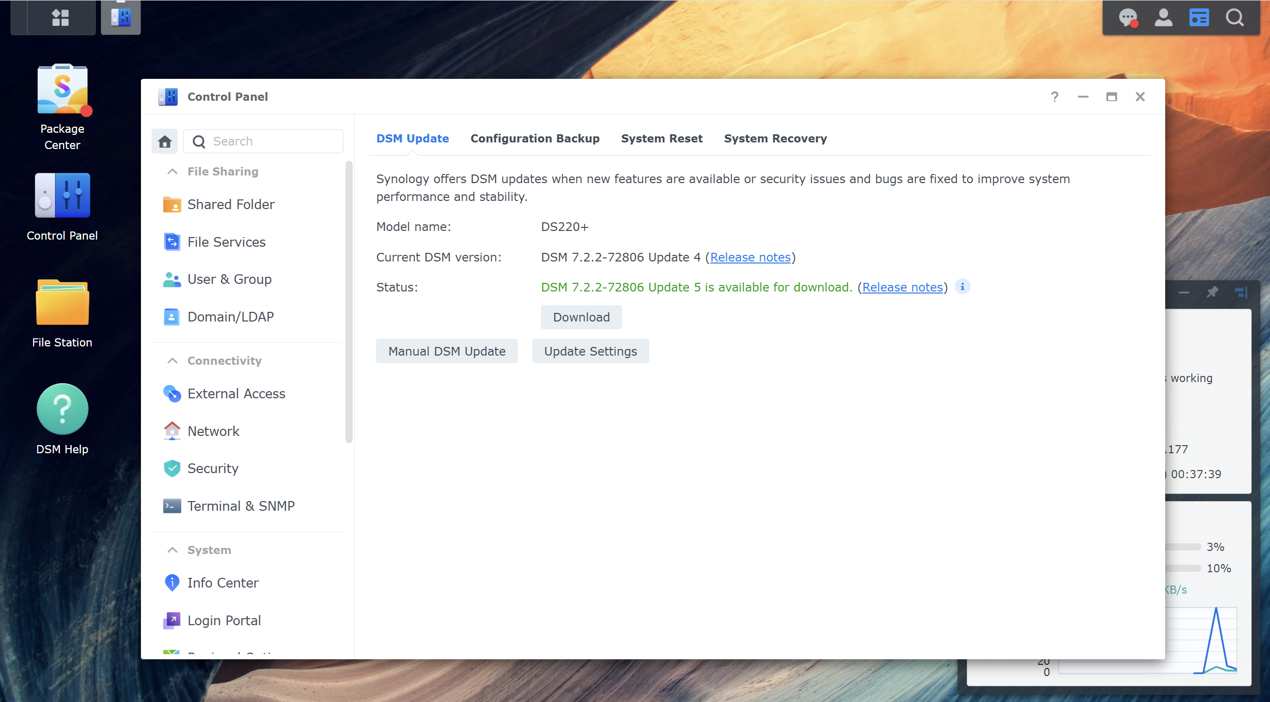 Synology admin interface