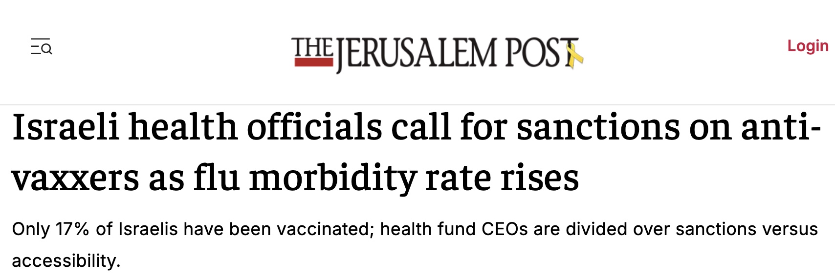 Israeli health officials discuss vaccine mandates because only 17% of Israelis got a flu shot!