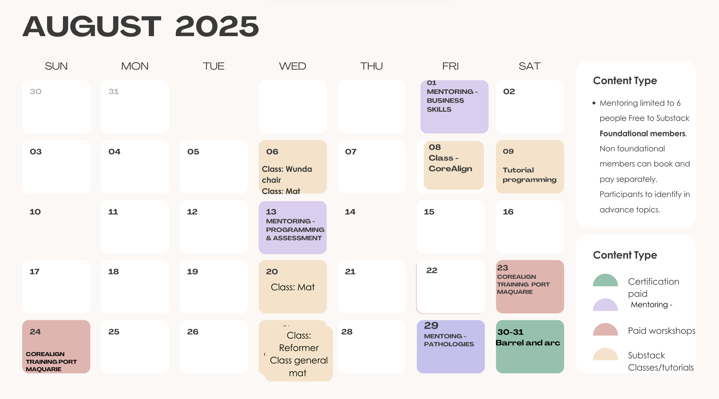 August Timetable - by Body Organics - MoveMent