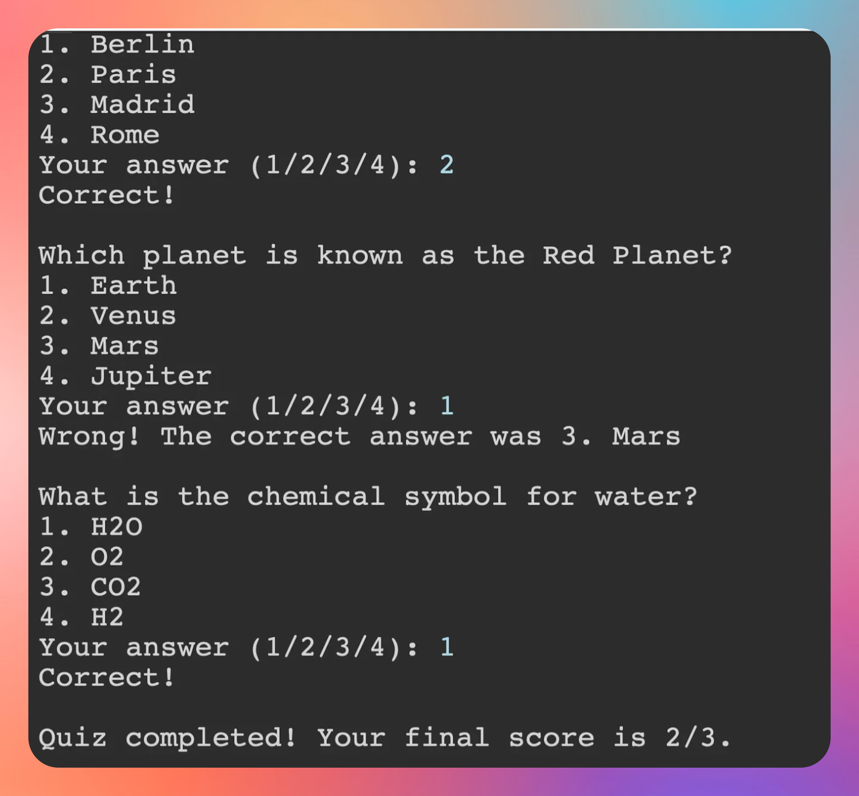 Python Project: Build a Simple Quiz Game - by Ardit Sulce