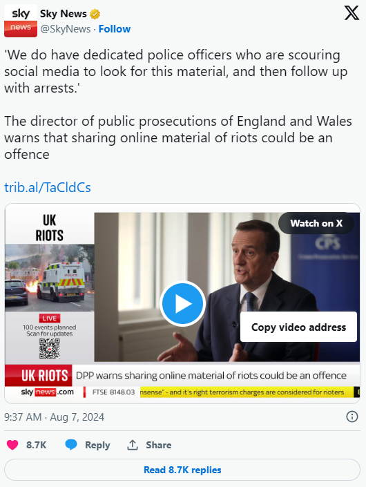 Brits Warned Merely ‘Retweeting’ Information About Riots Could be a Criminal Offense