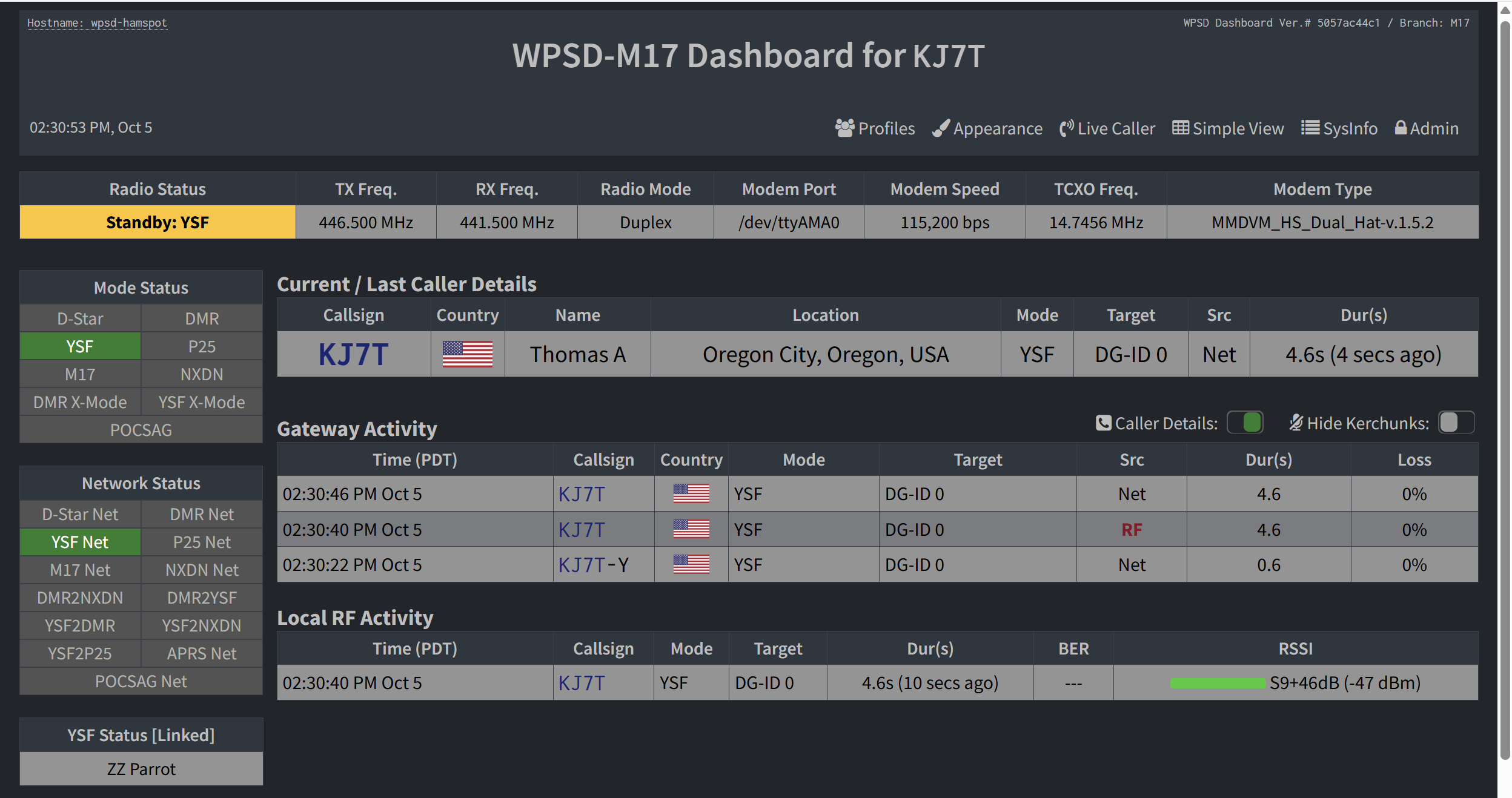 WPSD-M17 configured and working with YSF