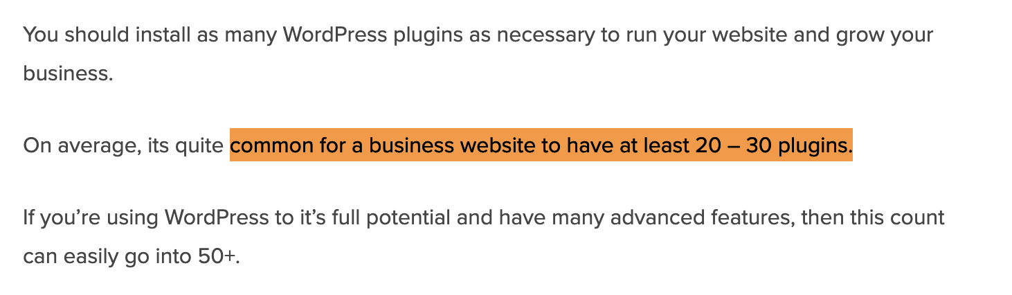20-50 plugins are common for a WordPress site
