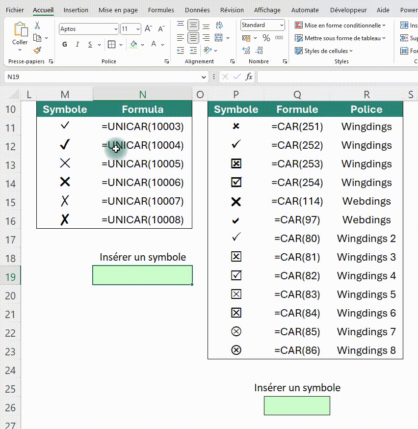 Comment insérer un symbole dans Excel - Exceletter