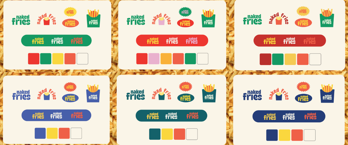 Second round of Naked Fries brand color palette options