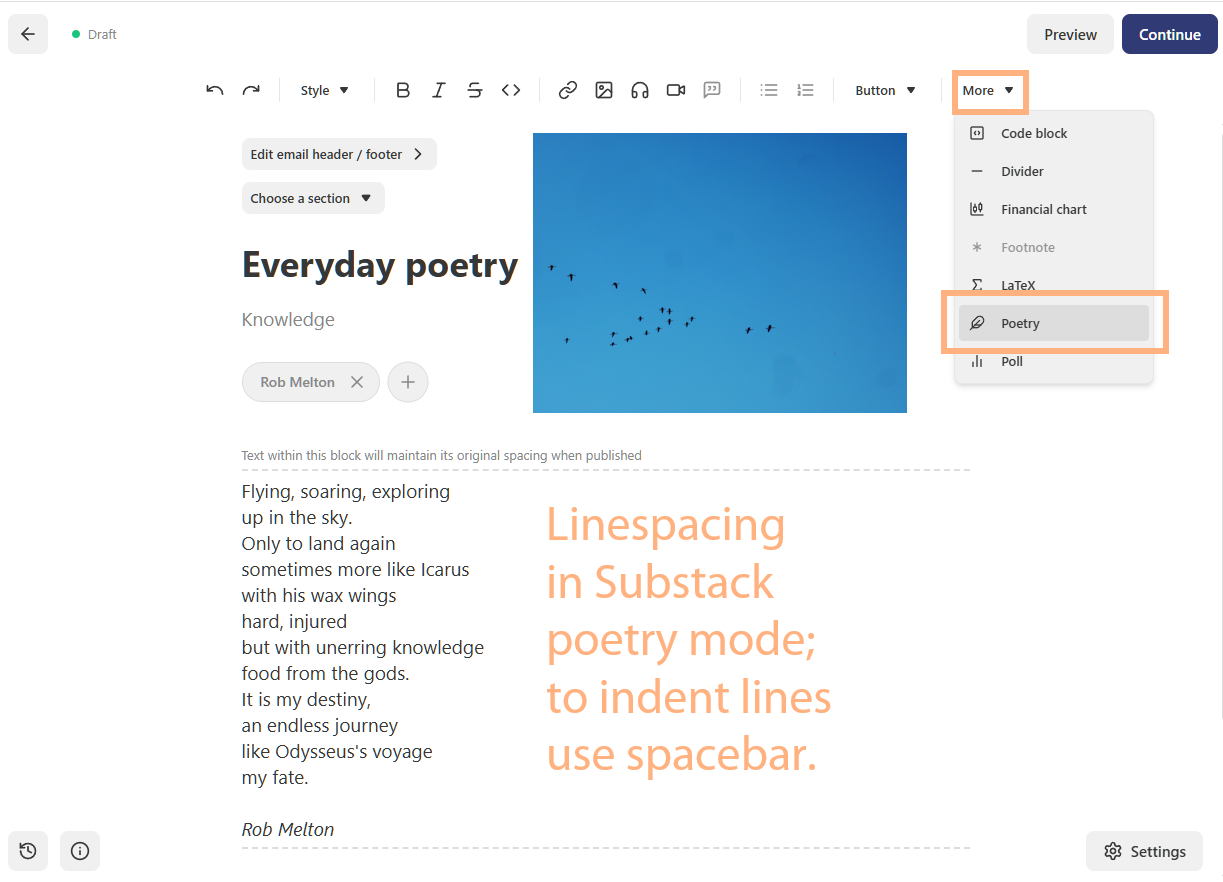 Typing poetry in Substack - Rob Melton